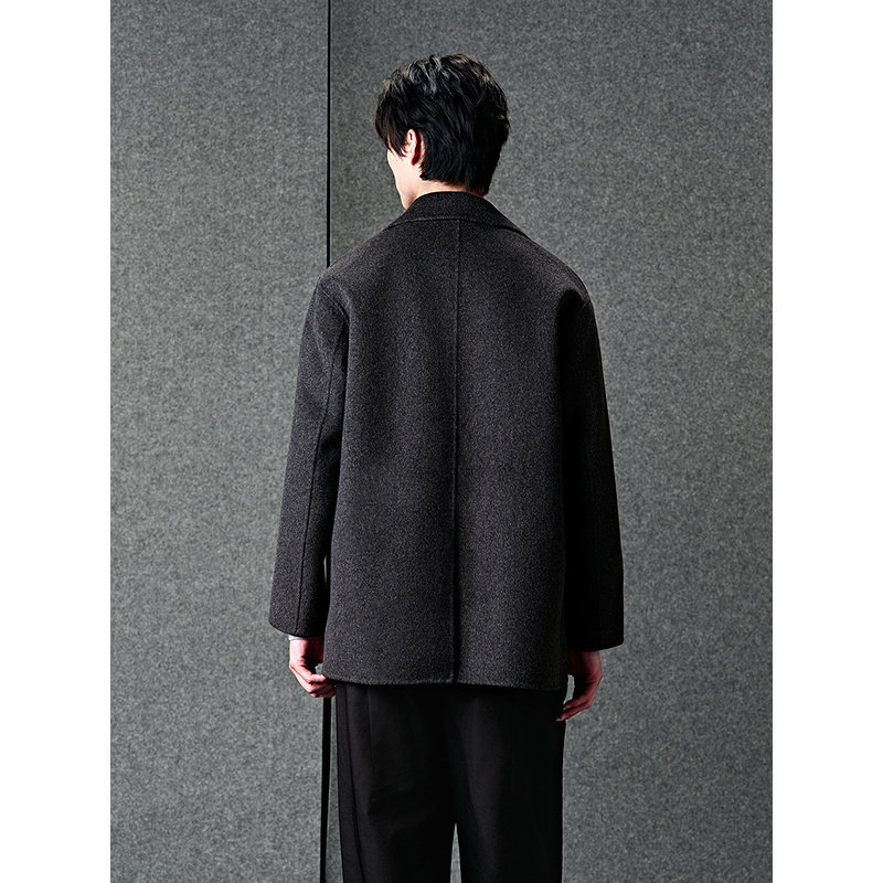 GXG男装 灰色商务通勤单排扣西装短款毛呢羊毛大衣外套 冬季热销