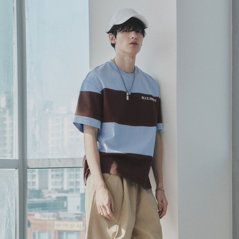 gxg男装宽条纹圆领短袖立体t恤 GXGT恤