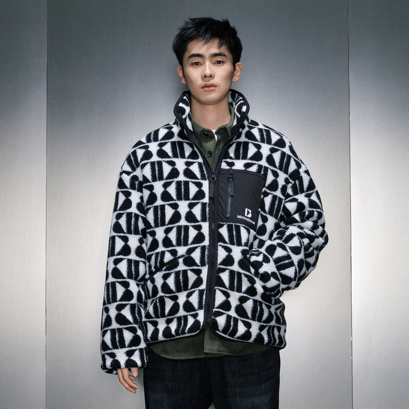 GXG男装 黑白提花仿羊羔毛夹克 冬季热销GEX12127674