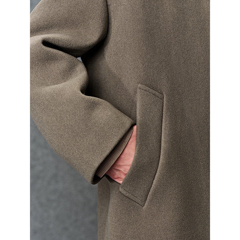 GXG男装 桑蚕丝羊毛混纺深卡其宽松时尚通勤长款大衣 秋冬热销