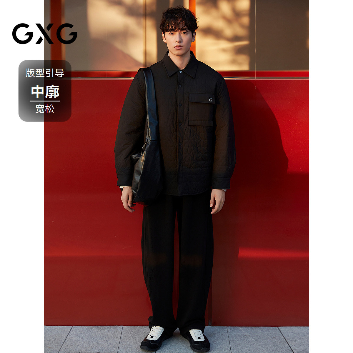 GXG男装  肌理绗缝衬衫式棉服加厚夹克通勤时尚外套 冬季热销