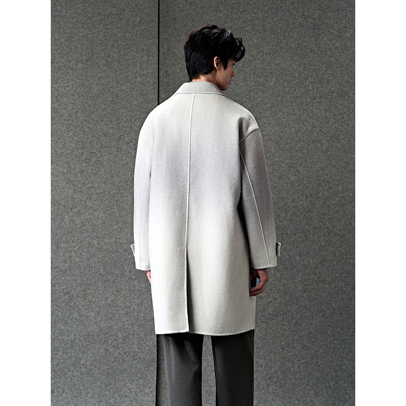 GXG男装 时尚羊毛混纺浅灰渐变休闲通勤长款大衣 冬季热销