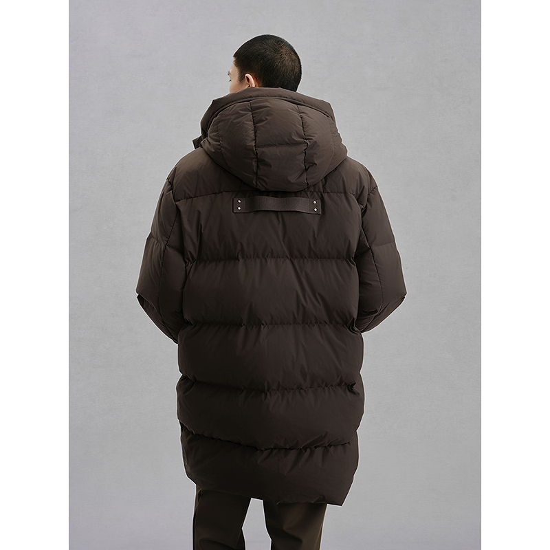 GXG男装 商场同款棕色连帽长款羽绒服通勤外套24冬新品G24XY14003 - 图1