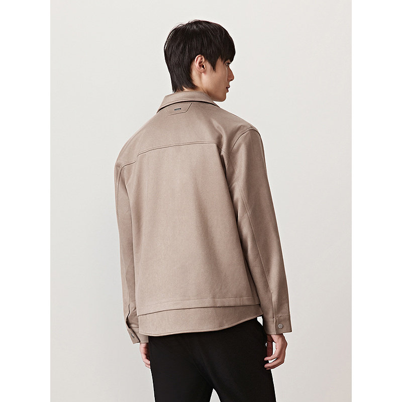 GXG男装 简约翻领仿麂皮夹克外套男 秋热销G24X213050