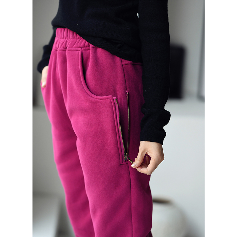 特●K3053A韩版文艺显瘦侧拉链加绒加厚运动束脚卫裤女冬米兰宣言 - 图0
