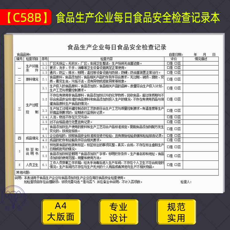 食品生产企业每日检查记录本食品安全日管控周排查月调度会议纪要 - 图1