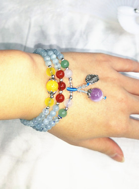 手链水晶多圈饰品天然海蓝宝