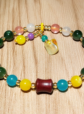 天然碧玉蜜蜡玛瑙小叶紫檀手串