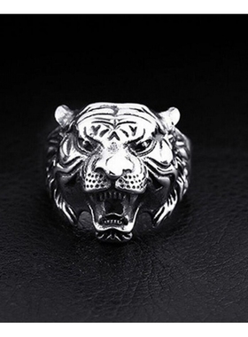 白虎个性戒指男潮霸气时尚开口虎头食指指环