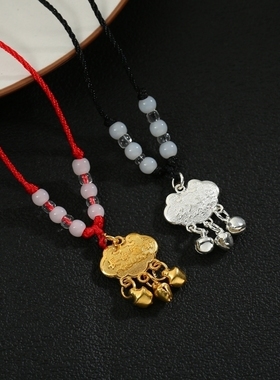 儿童长命锁宝宝平安富贵仿金锁吊坠铃铛项链百日周岁满月挂件礼物