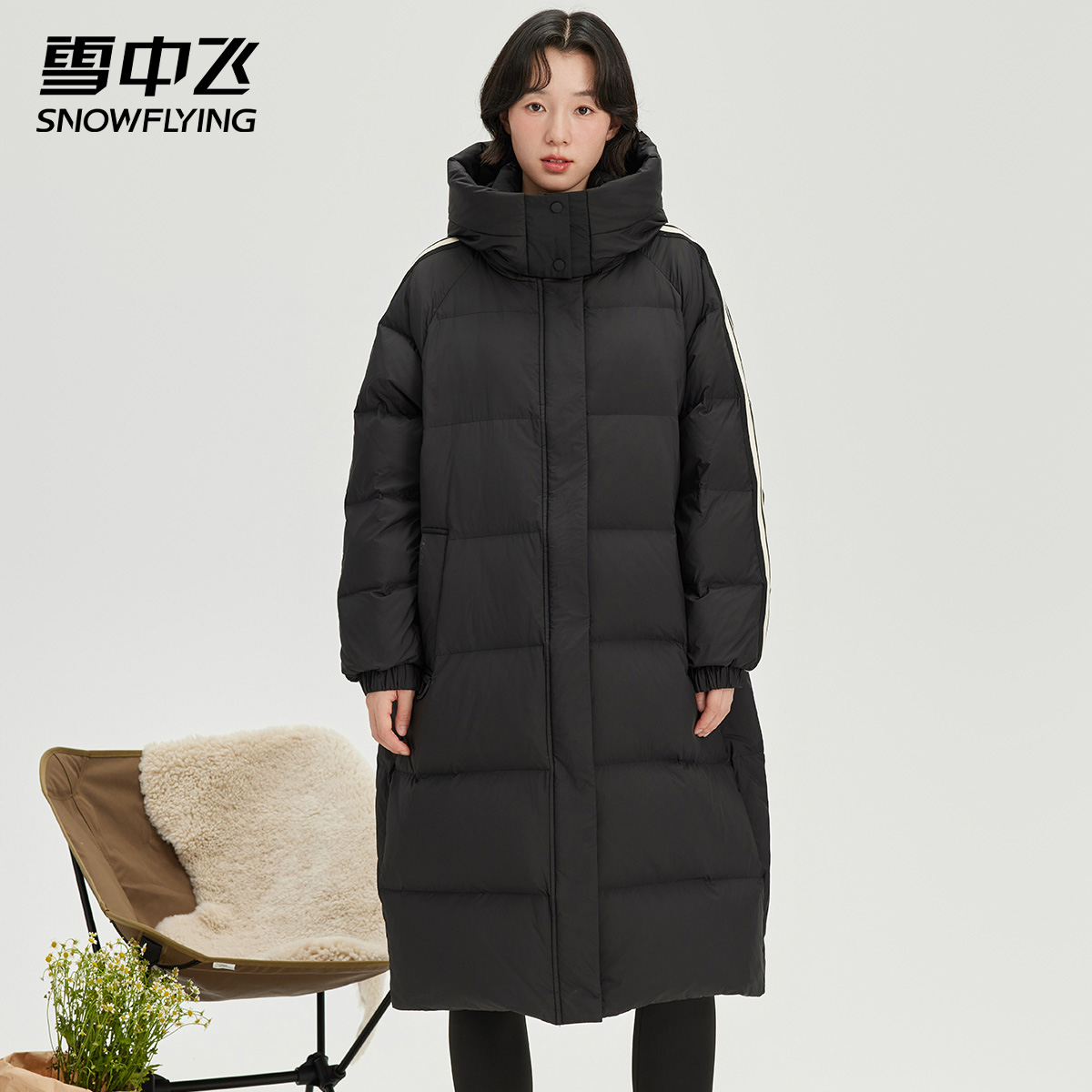 雪中飞运动休闲羽绒服长款男女冬季新品情侣保暖防风加厚训练外套