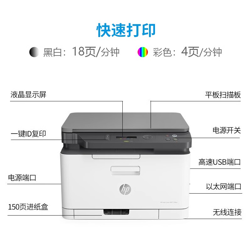 惠普150nw178nw hp277dw小型家用办公手机无线彩色激光二手打印机 - 图2