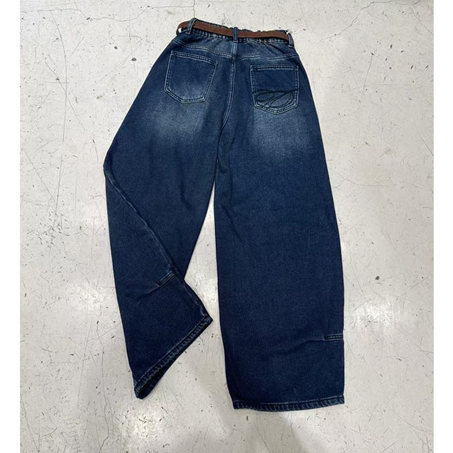 土耳其进口软牛仔加薄绒复古高腰阔腿裤女宽松显瘦百搭长裤88055,淘宝优惠券,粉丝福利购,淘宝优惠卷