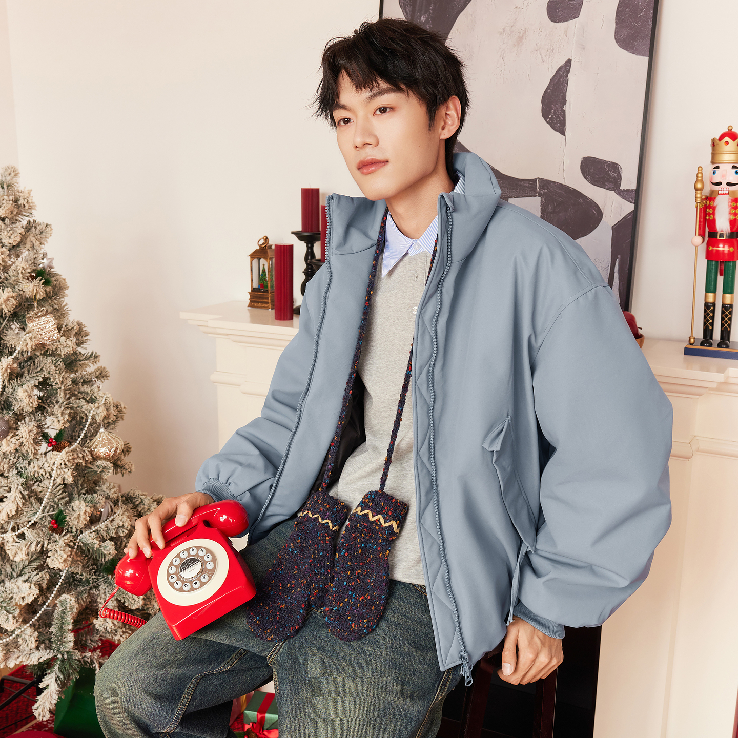 gxg.jeans男装 多色轻薄宽松短款立领夹克式羽绒服外套 25冬新品 - 图1