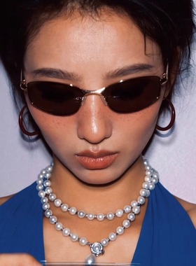 Meliya老钱风高级感猫眼中古小棕镜茶色太阳眼镜偏光金属椭圆墨镜