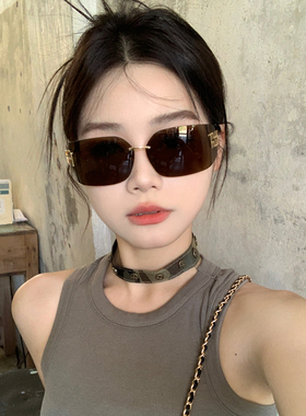 张元英同款墨镜高级感无框太阳镜