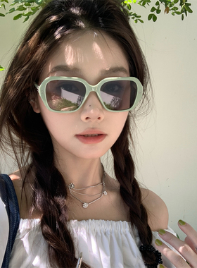 MELIYA绿色大方框猫眼墨镜女款复古防紫外线时尚度假太阳眼镜潮男