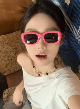 MELIYA方框玫红色墨镜女宽彩色多巴胺海边夏日太阳眼镜高级感防晒