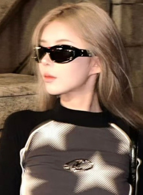 运动骑行墨镜Y2K辣妹猫眼太阳镜