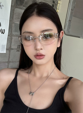 无框水银椭圆猫眼太阳镜辣妹Y2K