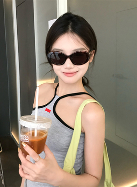 MELIYA欧美粗边框椭圆形猫眼复古时髦大框豹纹墨镜太阳眼镜显脸小