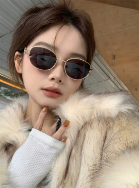 美式金属小框方圆脸墨镜女高级感