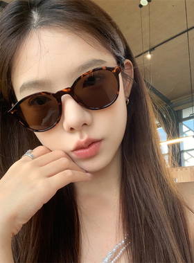 MELIYA玳瑁色茶片猫眼墨镜女高级感方圆脸显瘦太阳眼镜防晒TR90男