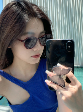 MELIYA复古安可拉红圆框偏光墨镜女韩版度假太阳眼镜防晒高级感潮