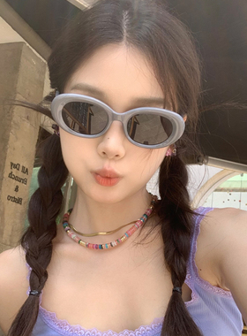 高品质灰色椭圆墨镜女高级偏光