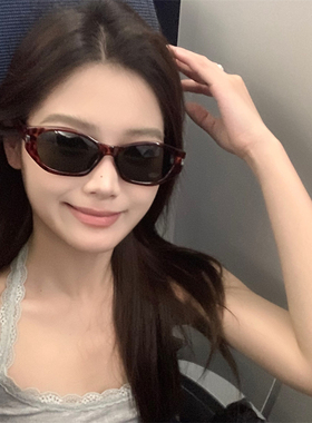 MELIYA可可镜猫眼墨镜女款豹纹2024新复古窄框偏光太阳镜防紫外线