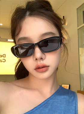 MELIYA高级感小众设计窄版框猫眼墨镜女防紫外线黑色太阳镜潮酷男