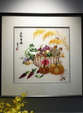 新中式五谷丰登手工苏绣装饰画