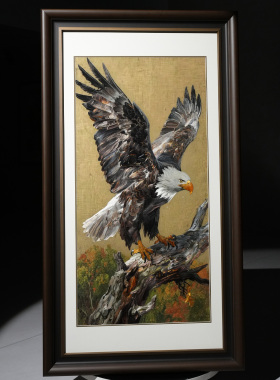 新中式大鹏展翅刺绣实木挂画