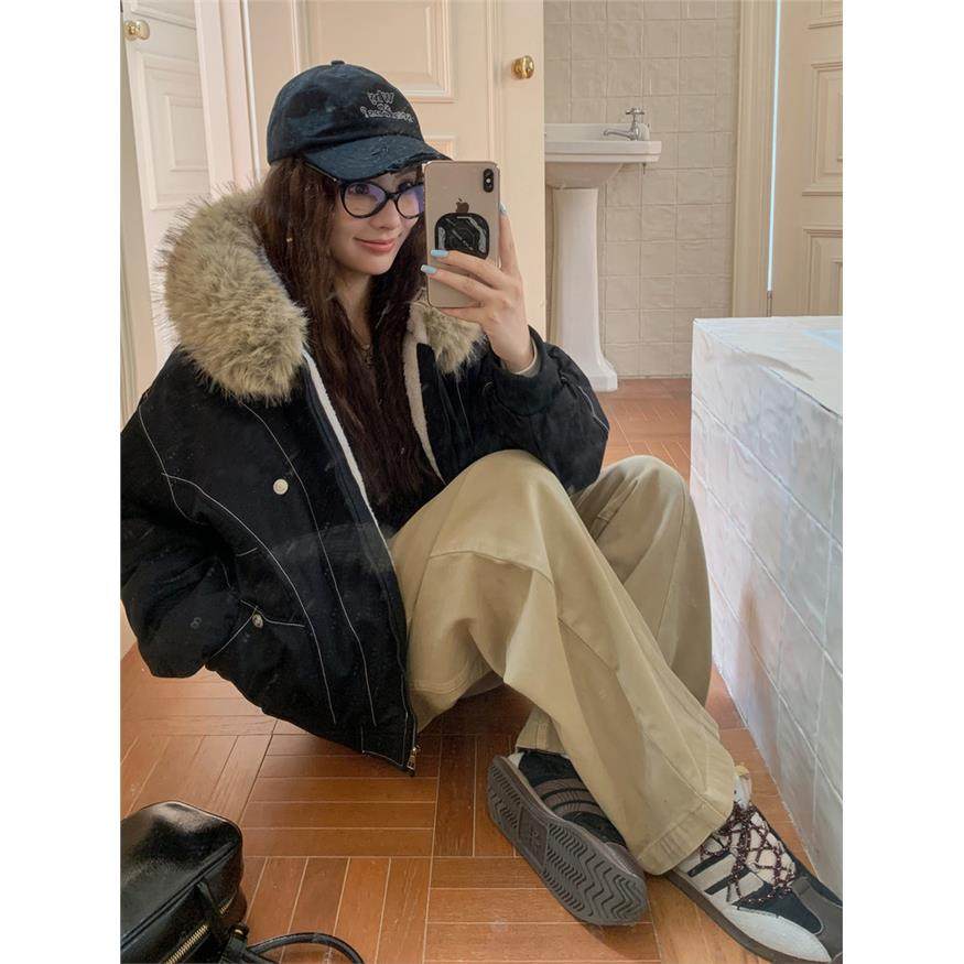 美式覆古座山雕加绒加厚毛领连帽2025冬季棉服女保暖宽松棉衣外套,淘宝优惠券,粉丝福利购,淘宝优惠卷