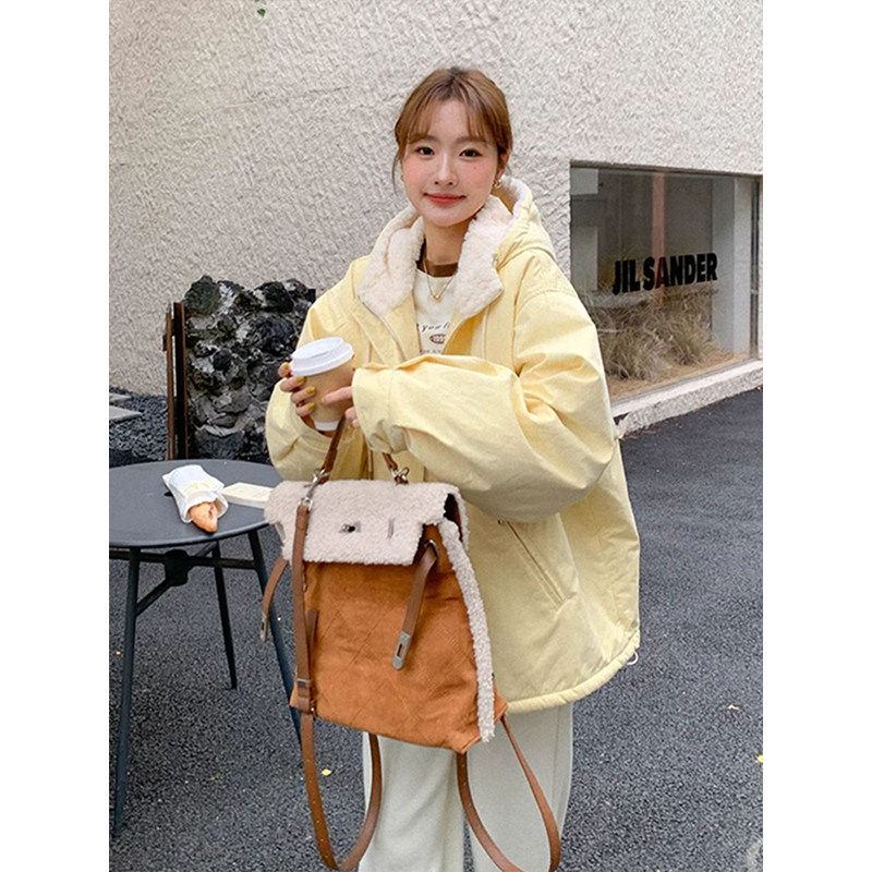 大尺码女装胖mm奶黄色可爱羊羔毛棉服女冬季新款韩版独特超好看外,淘宝优惠券,粉丝福利购,淘宝优惠卷