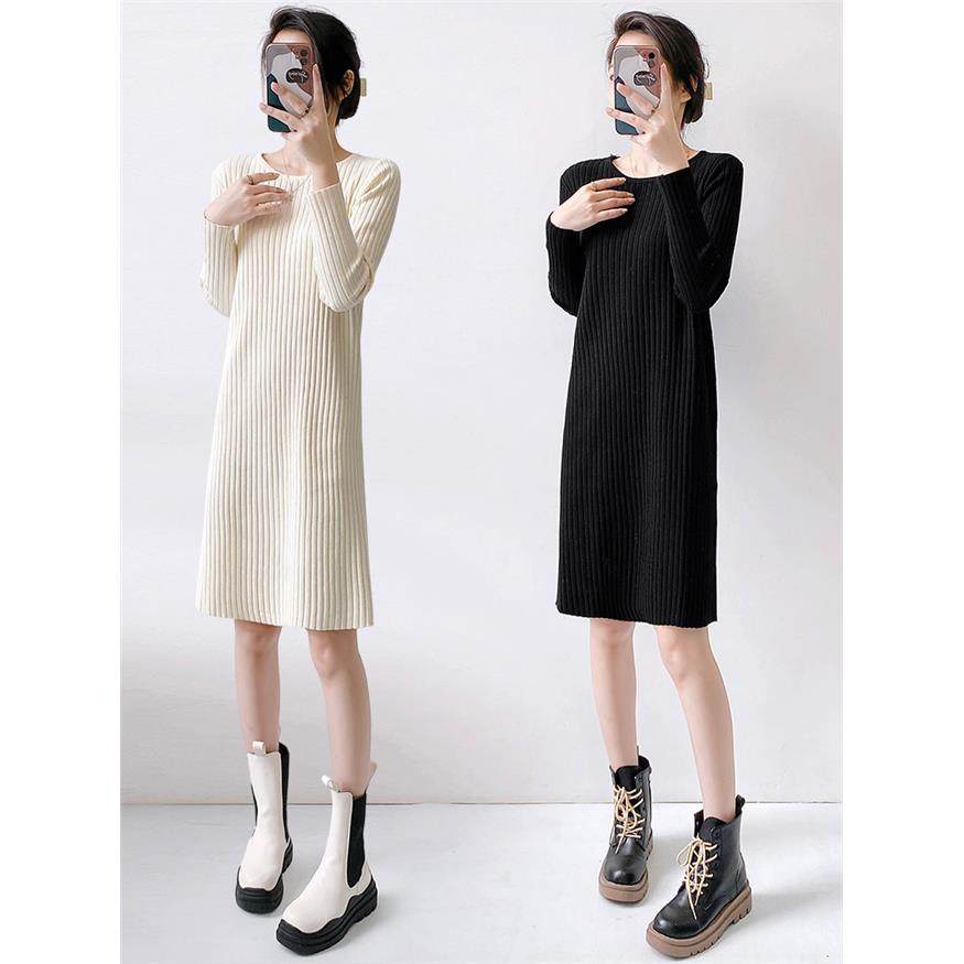秋冬毛衣裙过膝女2025新款中长款宽松打底内搭黑色针织连衣裙长裙,淘宝优惠券,粉丝福利购,淘宝优惠卷