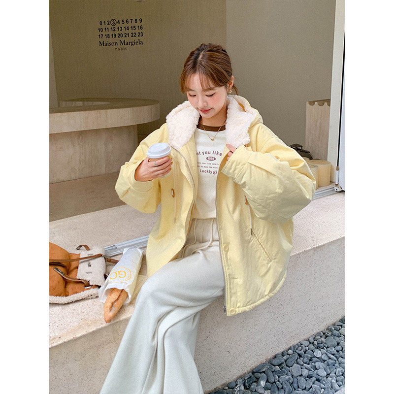 大尺码女装胖mm奶黄色可爱羊羔毛棉服女冬季新款韩版独特超好看外,淘宝优惠券,粉丝福利购,淘宝优惠卷