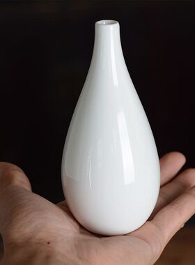 景德镇陶瓷白瓷小花瓶玉净瓶茶道水培花白色葫芦胆梅摆件中式供佛