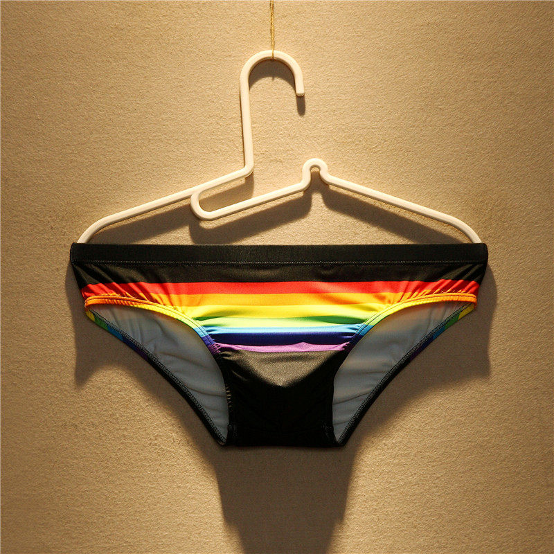男士个性彩虹条纹印花内裤男低腰性感透气运动紧身青年潮流三角裤,淘宝优惠券,粉丝福利购,淘宝优惠卷