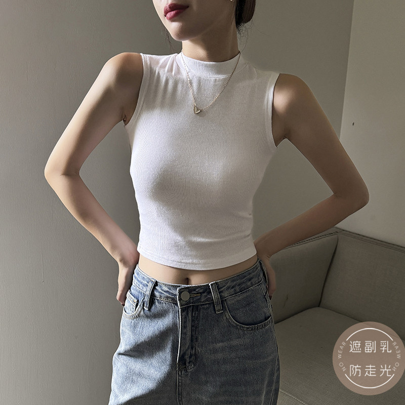 白色半高领吊带背心女夏季内搭2025年新款螺纹短款百搭洋气上衣潮,淘宝优惠券,粉丝福利购,淘宝优惠卷