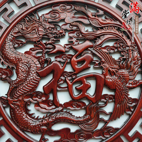 东阳香樟木雕挂件80厘米客厅装饰仿古工艺品圆形玄关壁挂红木色 - 图0