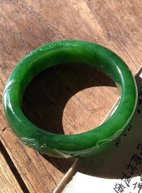 碧玉籽料玉石镯子正阳绿名家作品