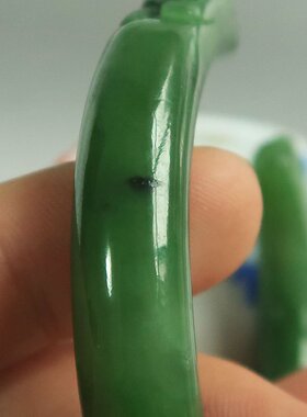 57碧玉手镯菠菜绿双龙开口镯