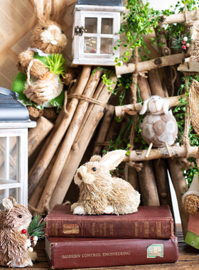 空间草编兔子拍摄可爱风小物摆件