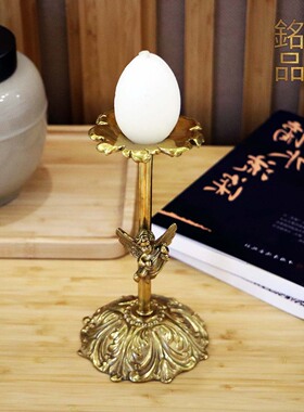 法式复古高级黄铜材质手工打造家居装饰金色雕花天使摆件浪漫烛台