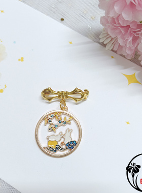 玉兔奔月可爱桂花兔子月亮胸针