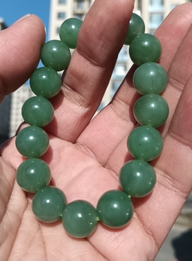 新疆和田玉碧玉粉绿圆珠手链手串