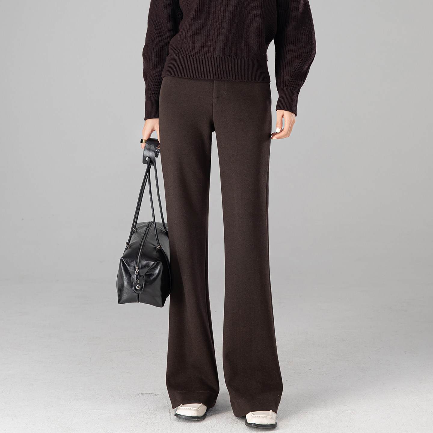 曼依拉白色醋酸羊毛微喇裤女长裤子秋冬厚糯米针织毛呢阔腿喇叭裤,淘宝优惠券,粉丝福利购,淘宝优惠卷