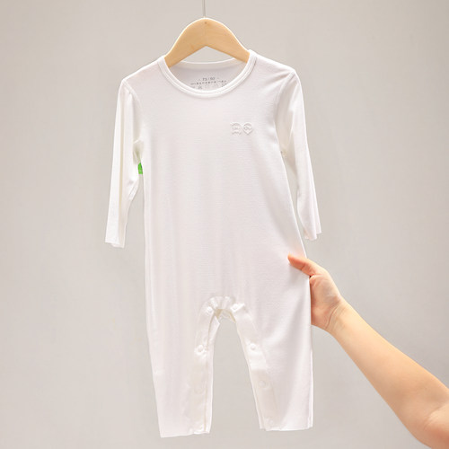 婴儿连体衣服长袖宝宝男女童春秋莫代尔幼儿薄款睡衣夏季哈衣爬服 - 图0
