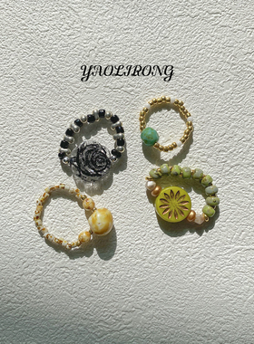 YAOLIRONG原创设计 今天换个风格 复古vintage捷克珠串珠戒指指环